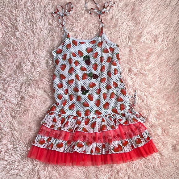 SELINI ACTION RED COTTON STRAWBERRY DRESS - Picture 2 of 7